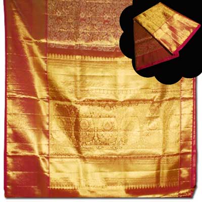 "Kalaneta Golden colour Kanchi fancy silk saree NSHH-23 (with Blouse) - Click here to View more details about this Product